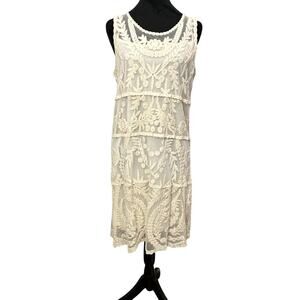 Express Ivory Lace Tank Dress Small S/M Victorian Chic Lined Cotton Knee Length‎